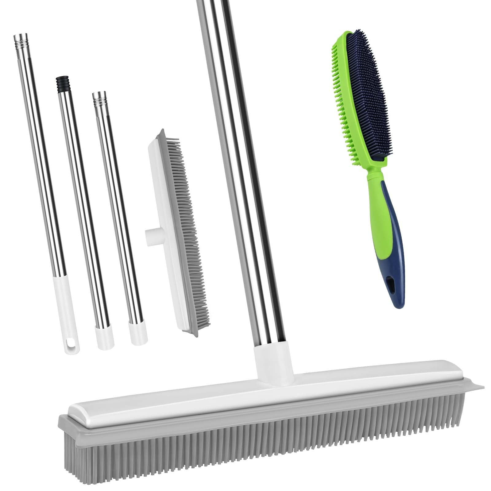 Pet Hair Removal Rubber Broom Carpet Brush with Squeegee for Cleaning Pet Hair H