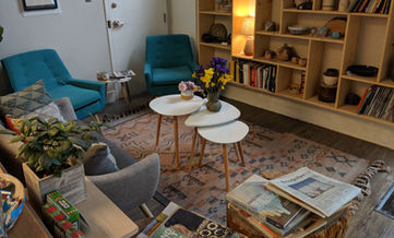 Entrance of Clayroom Potrero showcasing work and books for one to read