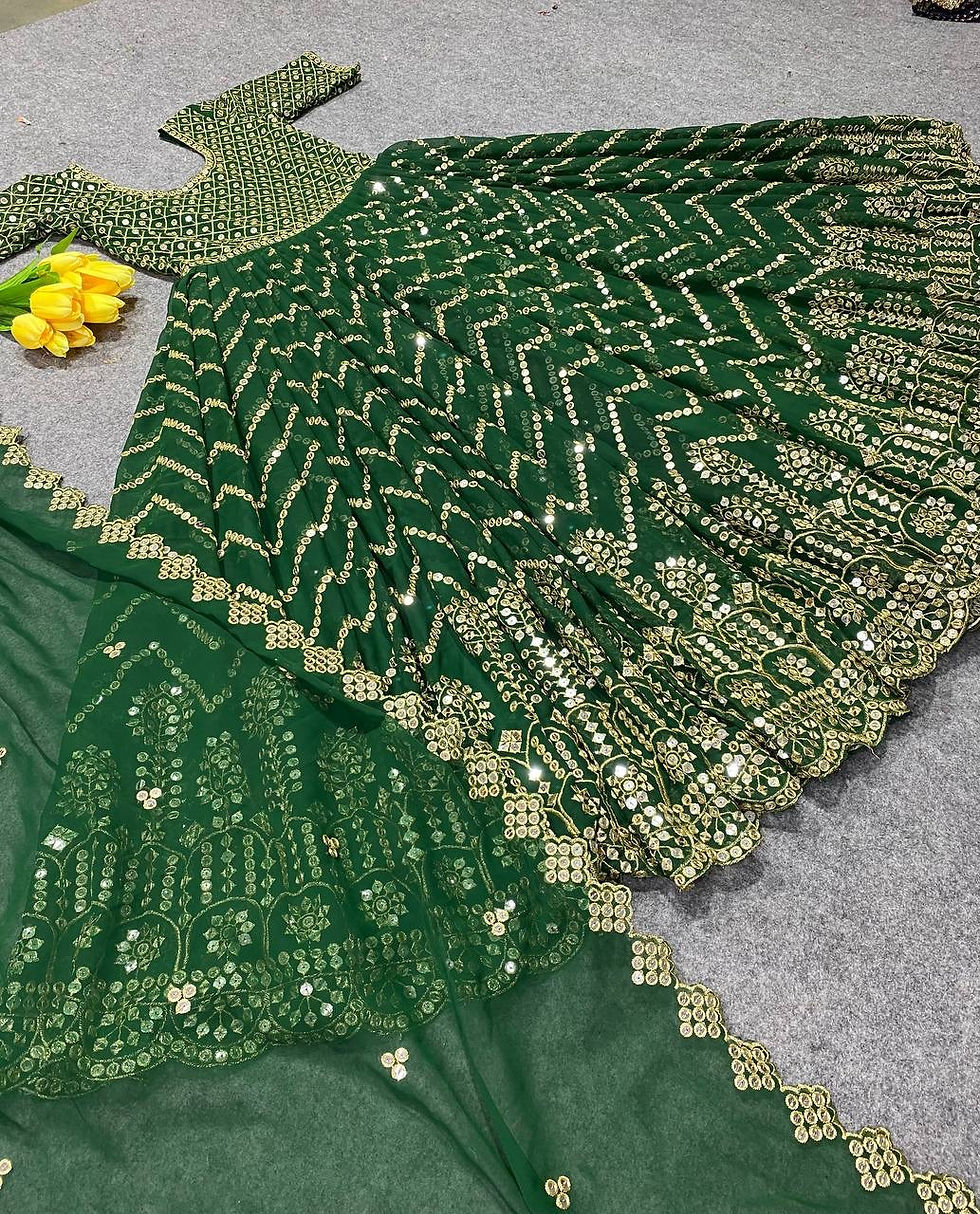 Thumbnail: Georgette with sequence green designer party wear lehenga