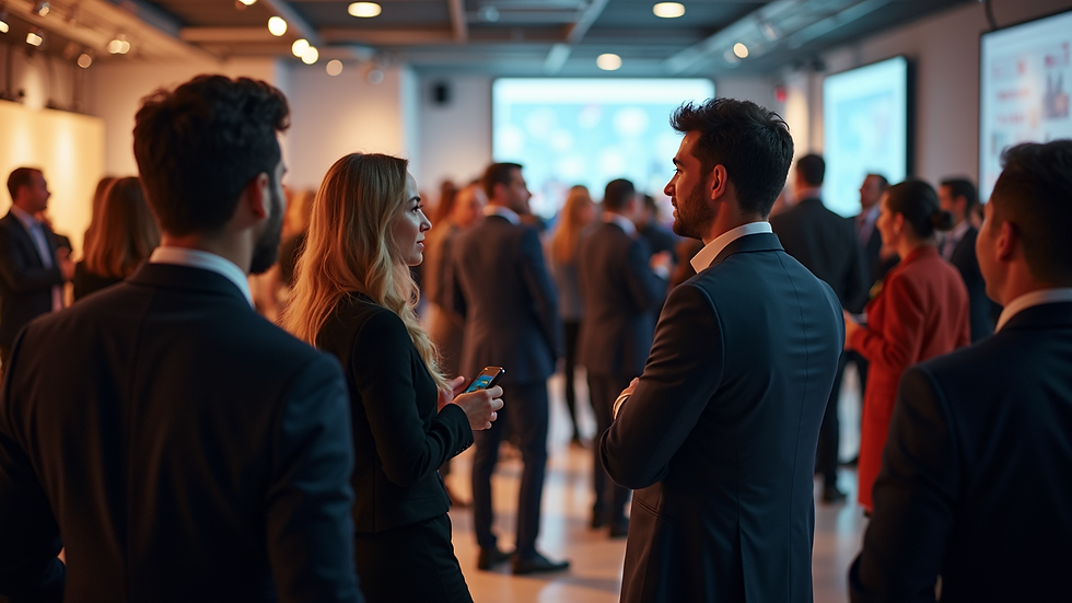 High angle view of a professional networking event