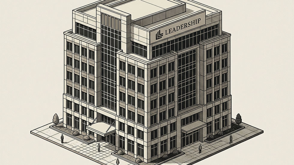 Eye-level view of a modern office building representing corporate leadership