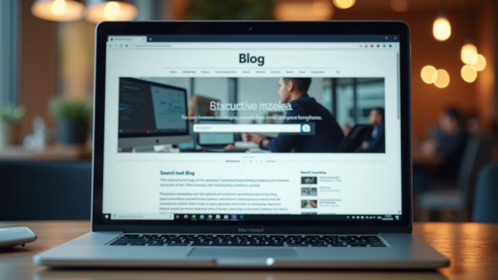 Close-up view of a laptop screen displaying an executive search blog article