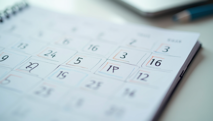 Close-up view of a calendar with scheduled tasks and checkmarks