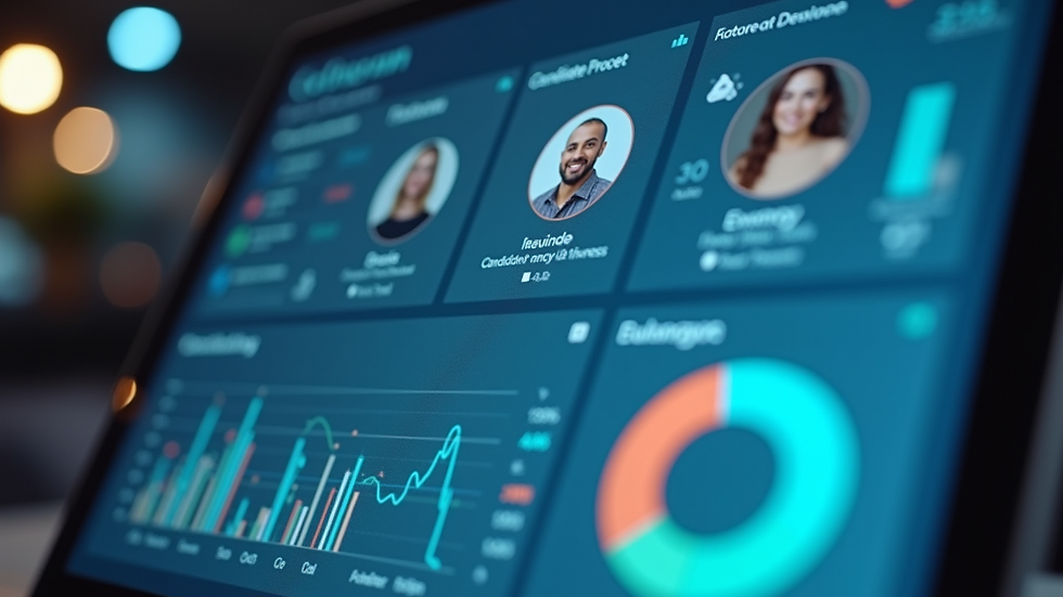 Close-up view of a digital dashboard showing candidate profiles and analytics