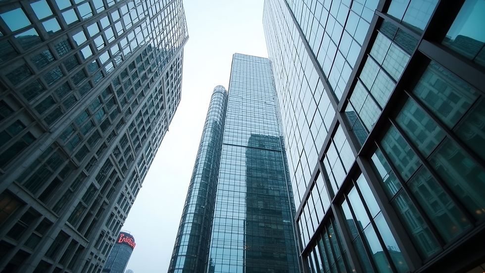 Eye-level view of a modern office building in downtown Toronto