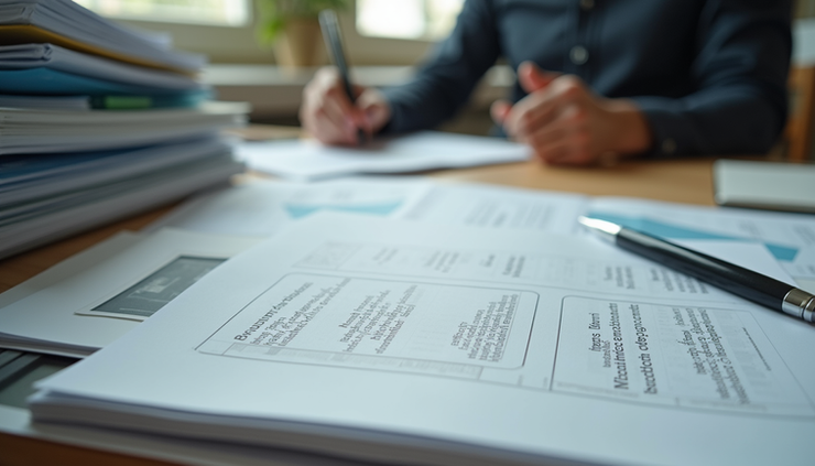 High angle view of organized files and documents related to recruitment on a desk