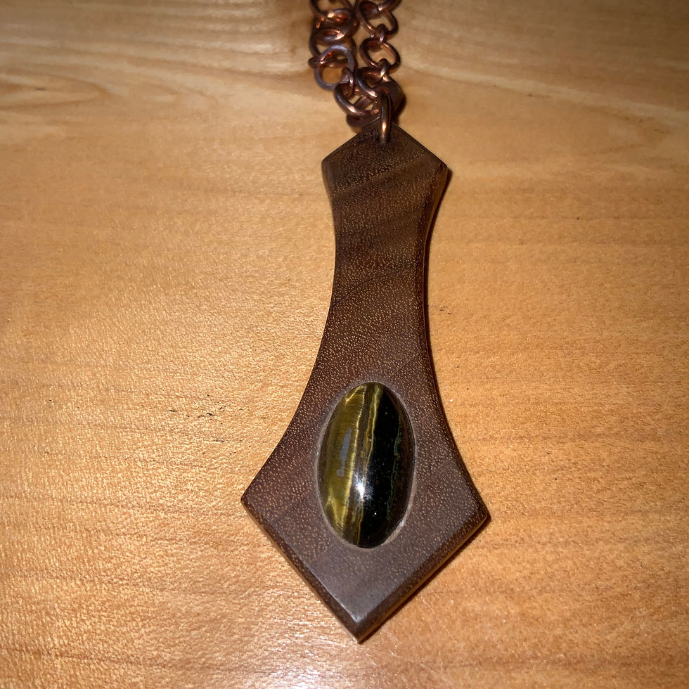 Tigers eye and walnut necklace on copper chain by André and Sah at metaphysical crystal shop