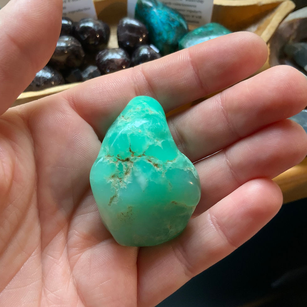 large tumbled chrysoprase crystal at metaphysical crystal shop