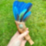 Greyhaven Macaw parrot feather fan by Sah and André at Blue Apples metaphysical crystal shop Canada