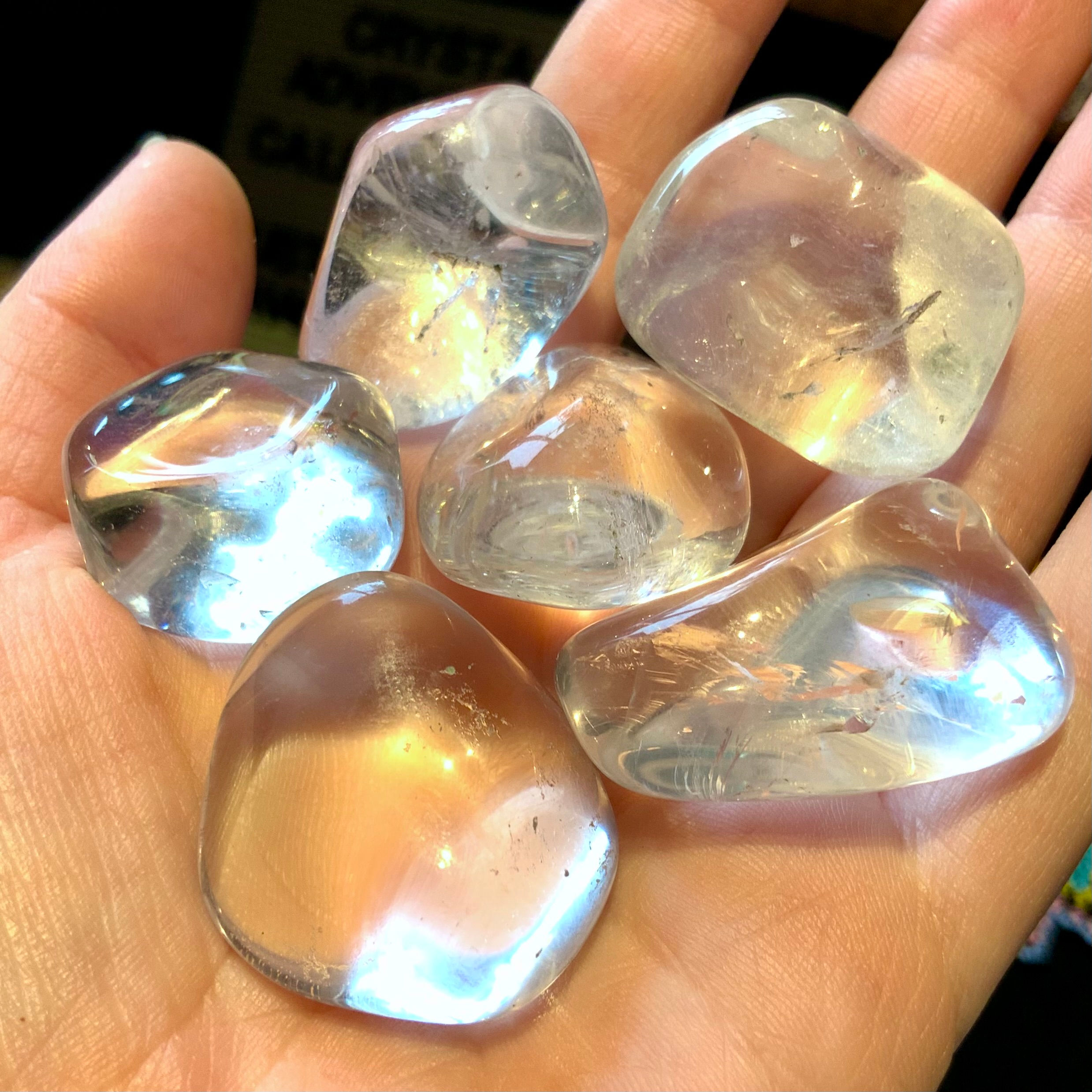 Tumbled Clear Quartz crystals at metaphysical crystal shop Canada