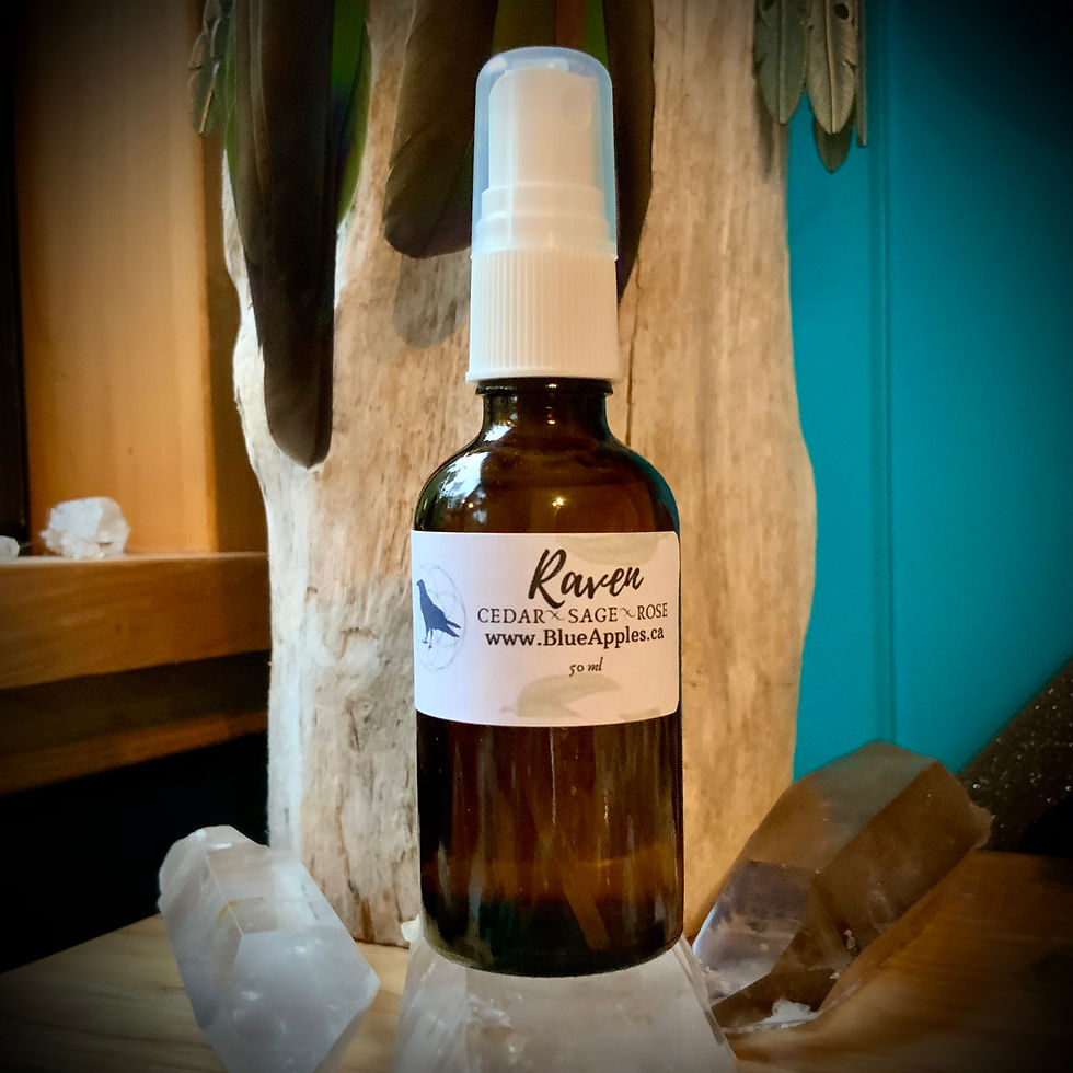 essential oil diffuser spray Raven blend cedar sage rose Sah's Rose Line oils at Blue Apples metaphysical crystal shop