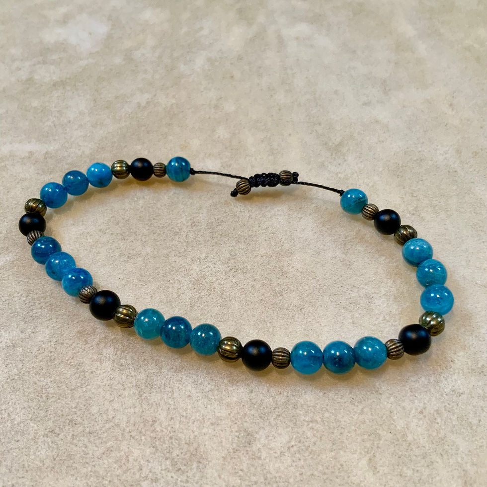 Gemstone adjustable bracelet blue apatite black onyx by Sah at Blue Apples metaphysical crystal shop Canada