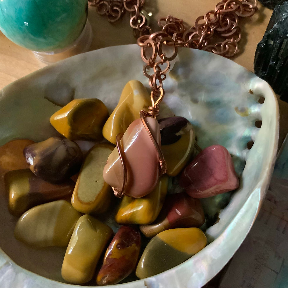 Mookaite Jasper Copper Wire Wrapped Necklace by Sah at Blue Apples metaphysical crystal shop