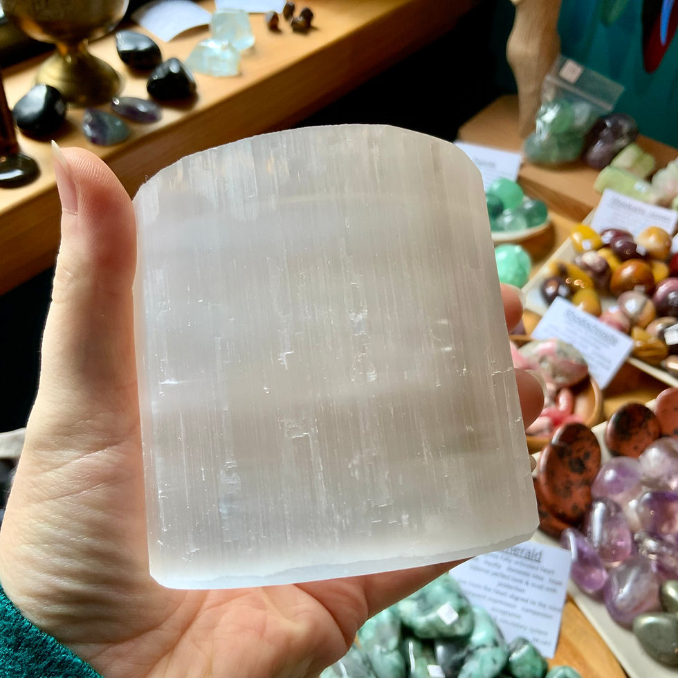 Thumbnail: Selenite tea light candle holder 3” tall at metaphysical crystal shop Canada