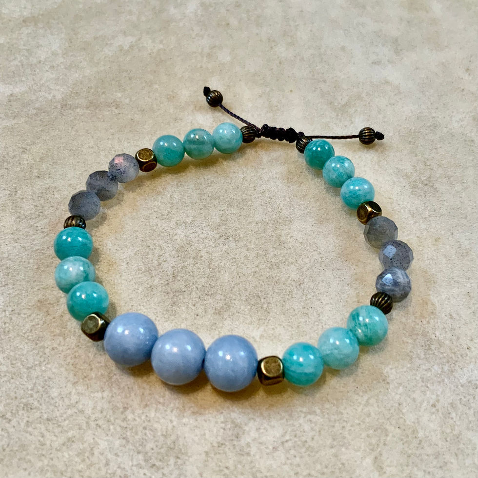 Gemstone adjustable bracelet with labradorite Amazonite Angelite by Sah at Blue Apples metaphysical crystal shop Canada