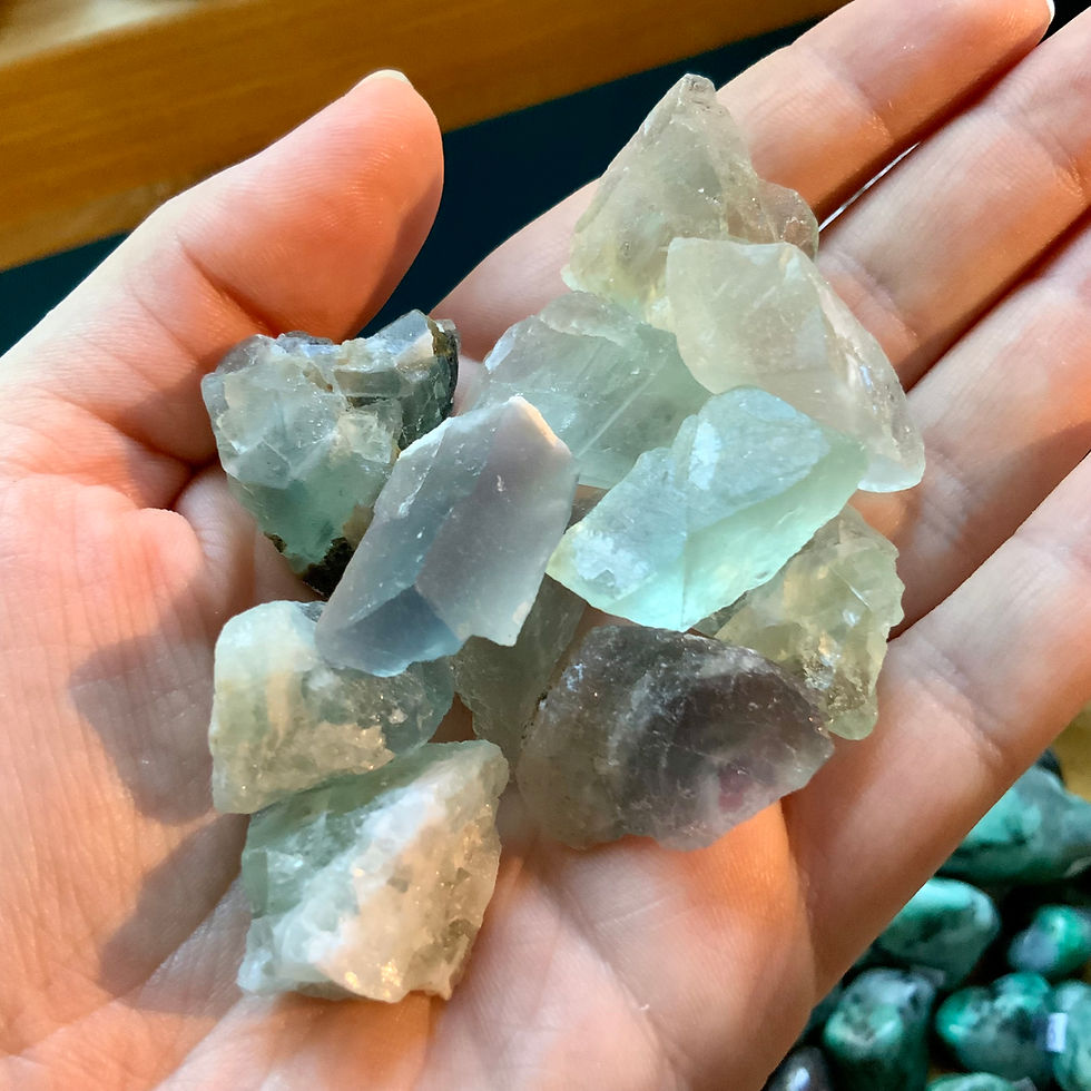Bulk raw fluorite crystals at metaphysical crystal shop