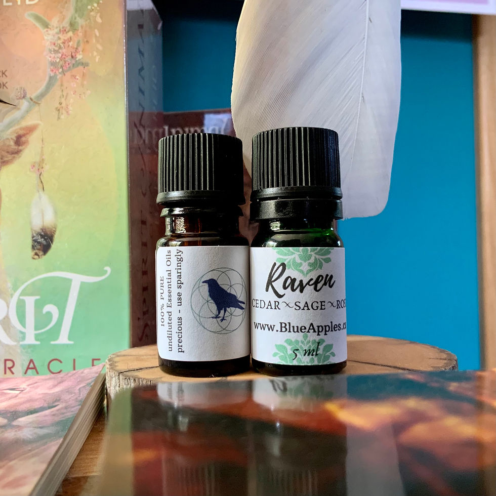 essential oil blend Raven cedar sage rose Sah's rose line oils at Blue Apples metaphysical crystal shop