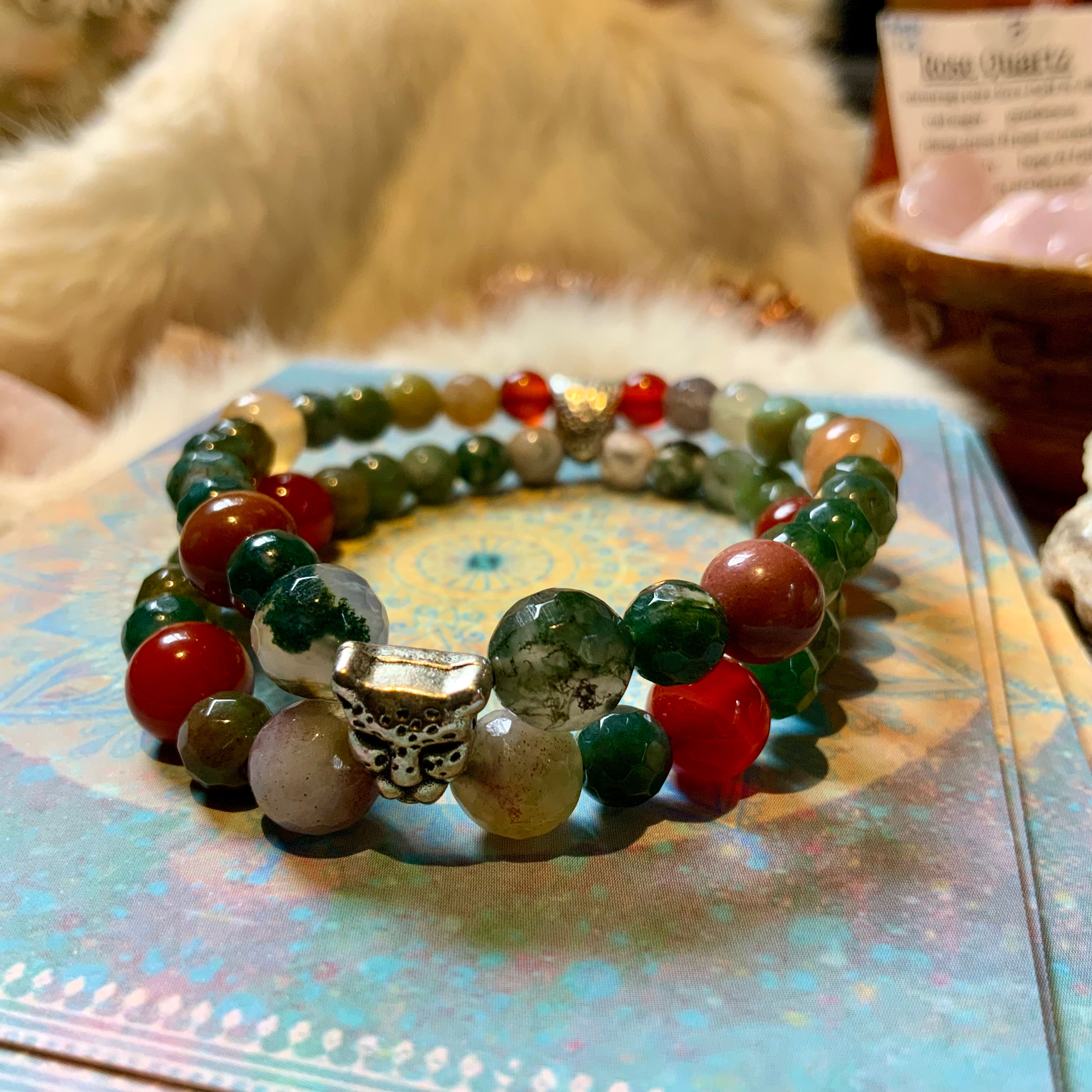 Fancy Jasper and Carnelian crystal gemstone stretch bracelet at metaphysical crystal shop