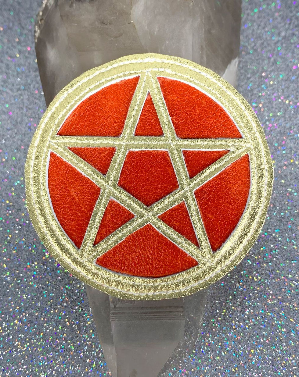 Sacred geometry appliqué leather pentagram patch by Luminara designs at metaphysical crystal shop