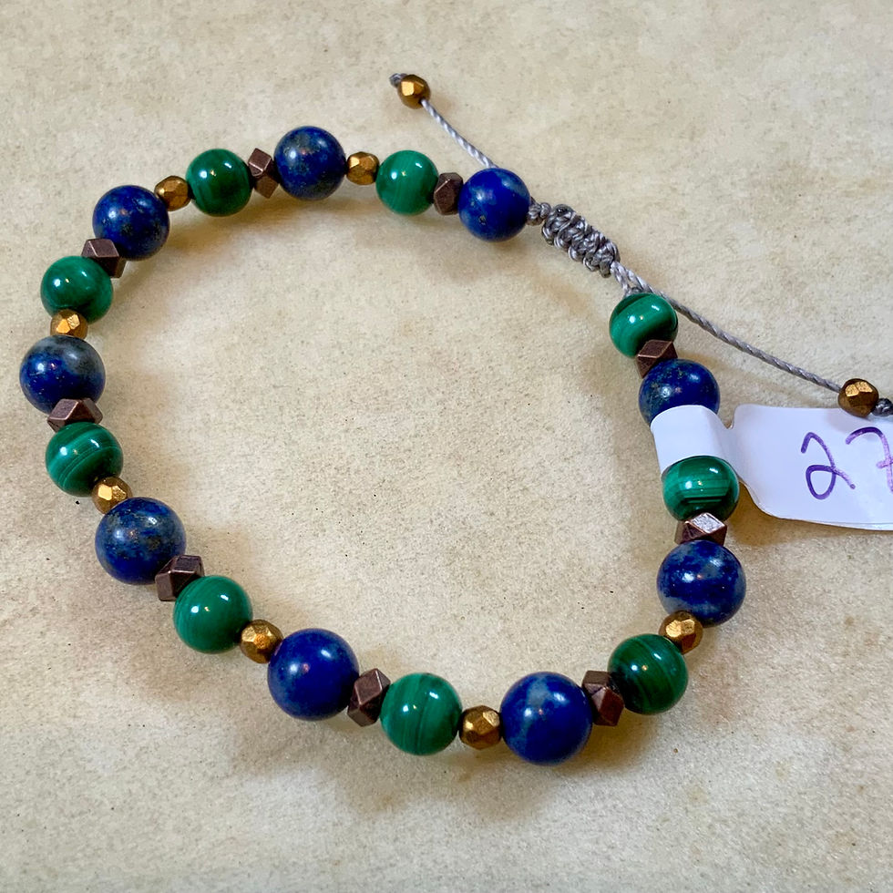 Malachite and lapis Gemstone adjustable bracelet by Sah at Blue Apples metaphysical crystal shop
