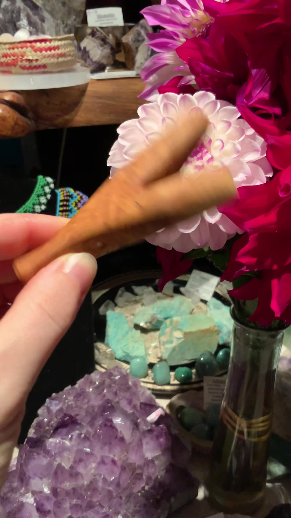 Thumbnail: CME Designs carved hardwood Kuripé self-applicator for Hapé by André Nobels at metaphysical crystal shop Canada