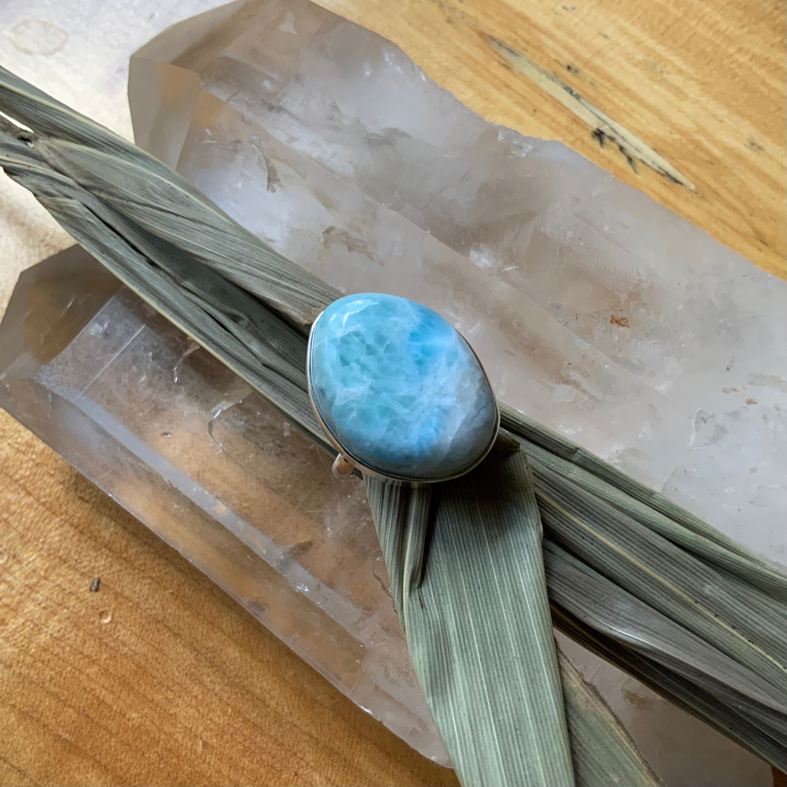 large larimar silver ring by Azenya Designs at metaphysical crystal shop canada