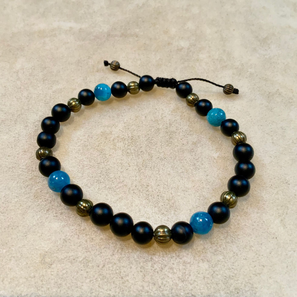 Gemstone adjustable bracelet blue apatite black onyx by Sah at Blue Apples metaphysical crystal shop Canada