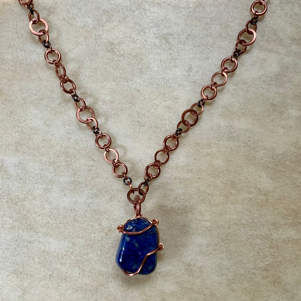 Thumbnail: Lapis Lazuli Copper Wire Wrapped Necklace by Sah at Blue Apples metaphysical crystal shop