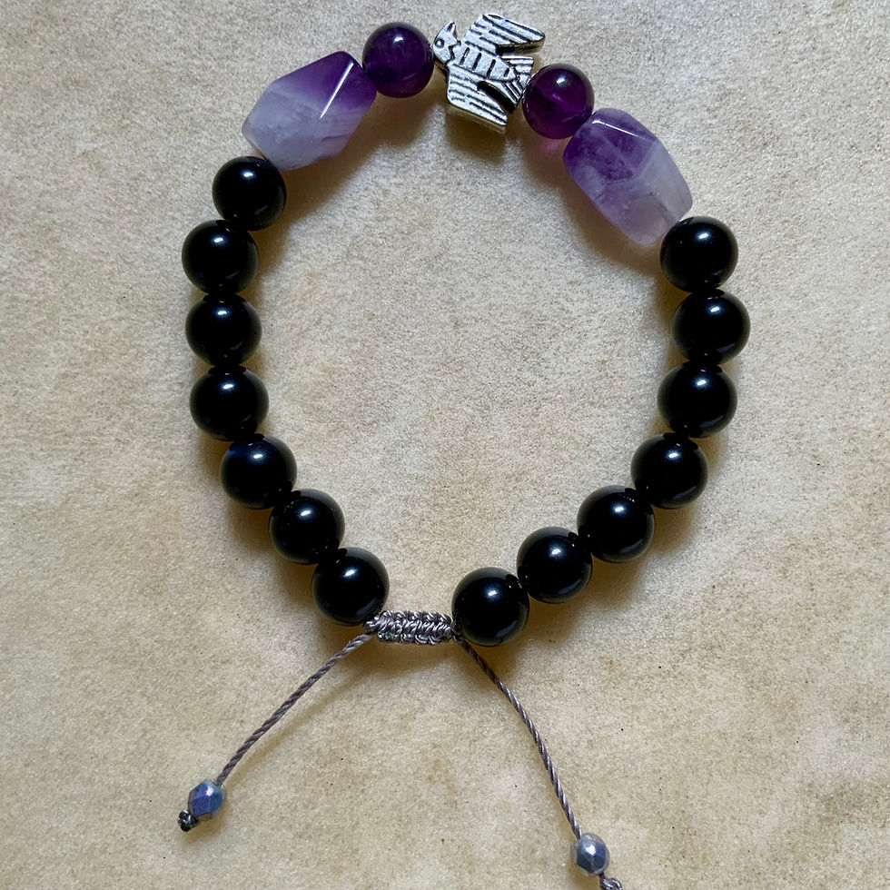 Gemstone adjustable bracelet with amethyst and obsidian by Sah at Blue Apples metaphysical crystal shop