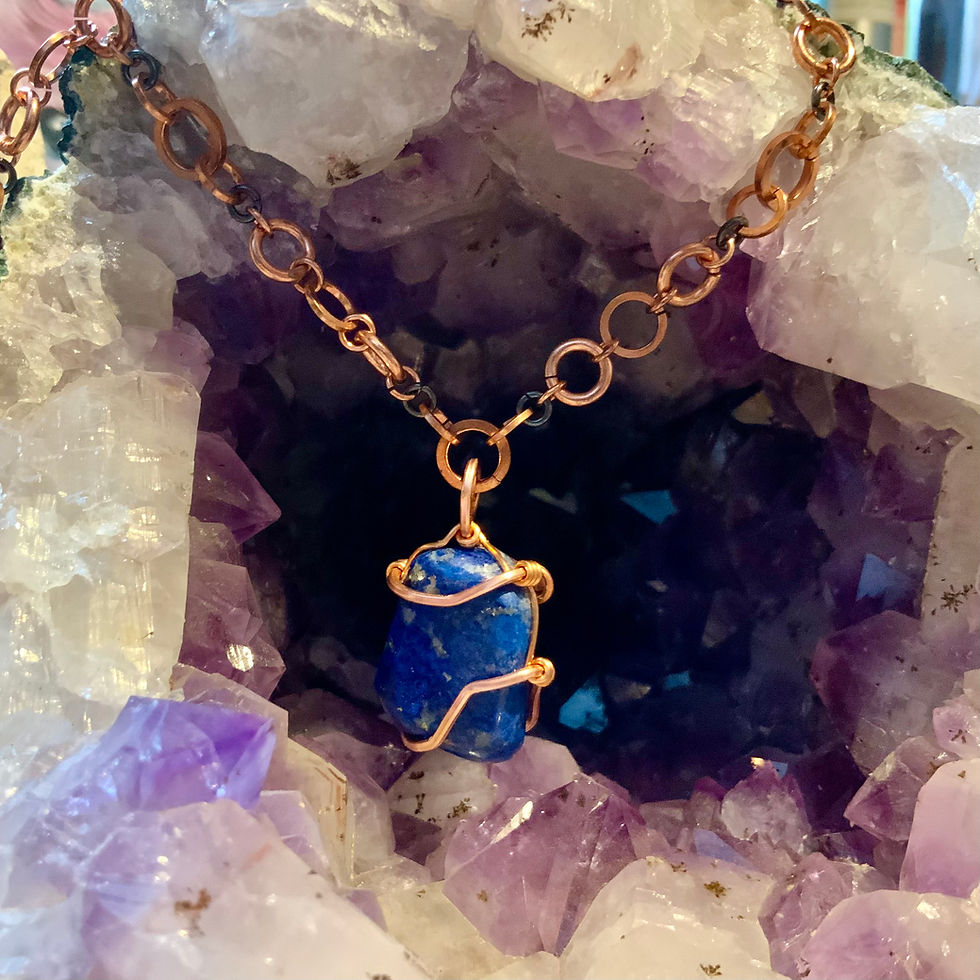 Lapis Lazuli Copper Wire Wrapped Necklace by Sah at Blue Apples metaphysical crystal shop