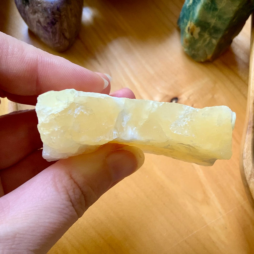 Raw Yellow calcite at metaphysical crystal shop Canada