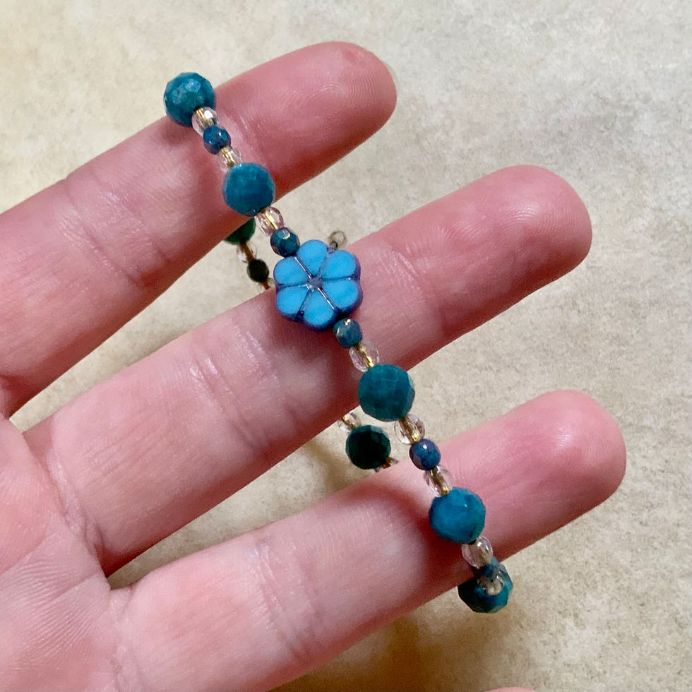 Gemstone adjustable bracelet with blue apatite by Sah at Blue Apples metaphysical crystal shop Canada