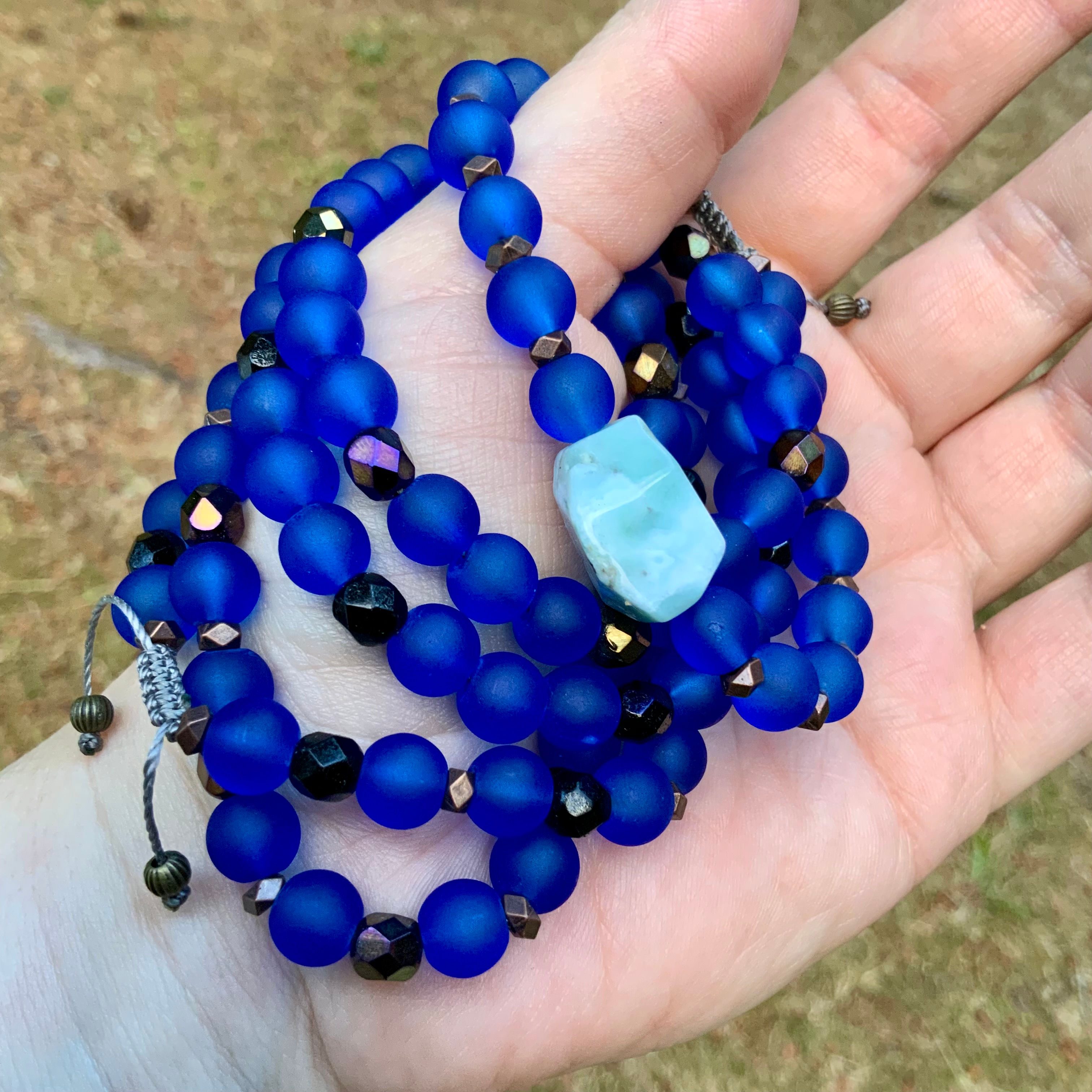 Cobalt blue Glass bead adjustable bracelet by Sah at Blue Apples metaphysical crystal shop