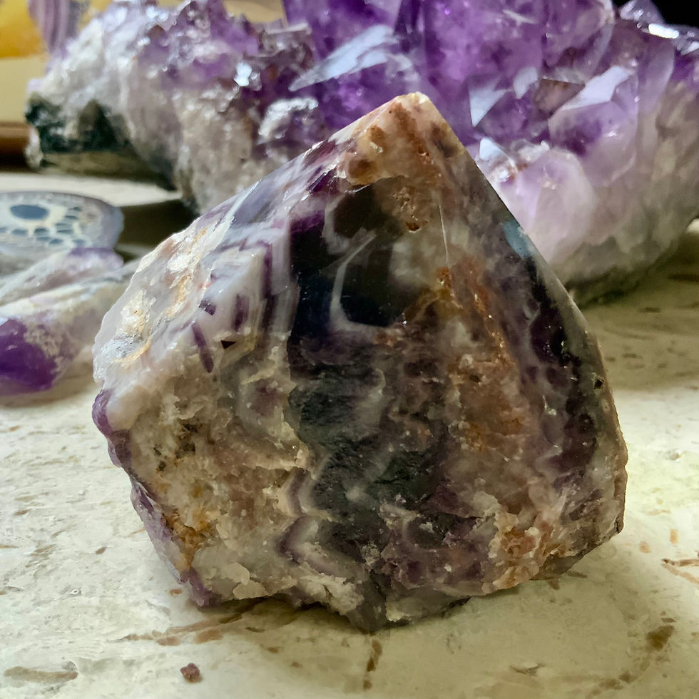 Chevron amethyst carved standing point at metaphysical crystal shop Canada