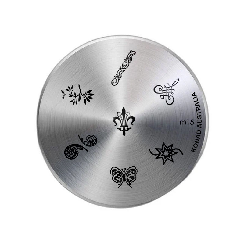 Metal nail art stamping plate with multiple patterns for easy, professional nail designs
