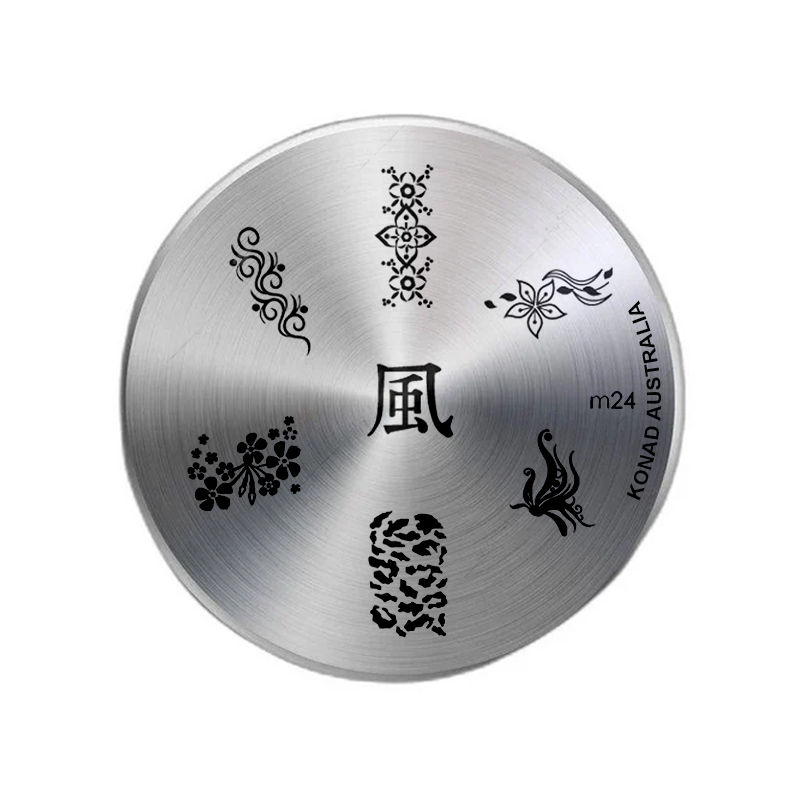 Metal nail art stamping plate with multiple patterns for easy, professional nail designs