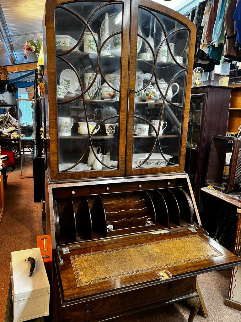 Vintage Burled Wood Secretary Desk/Bookcase