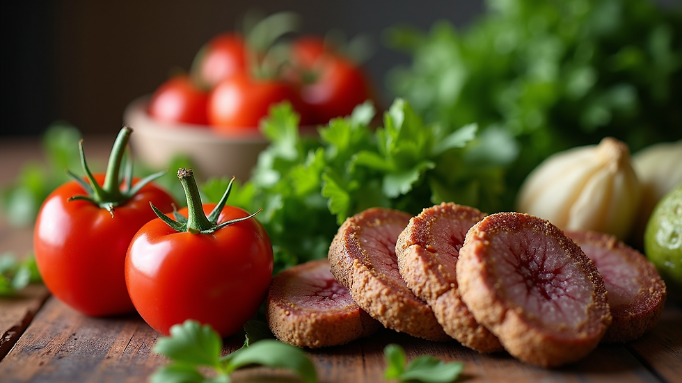 High angle view of fresh Jamaican ingredients on a wooden table