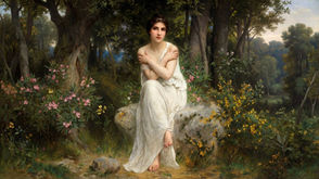 Classical woman seated in a forest, symbolizing self-love, reflection, and personal meaning in jewelry