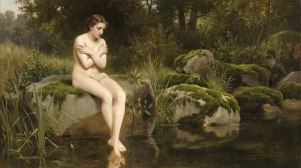 Classical woman by the water, symbolizing vulnerability, self-love, and emotional intimacy in jewelry