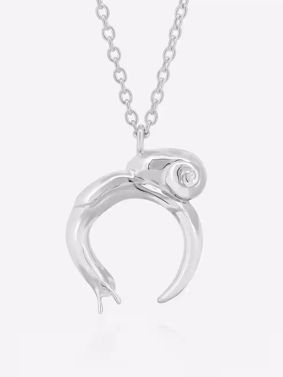 Rimeh Garden Crescent Snail Silver Necklace close up view