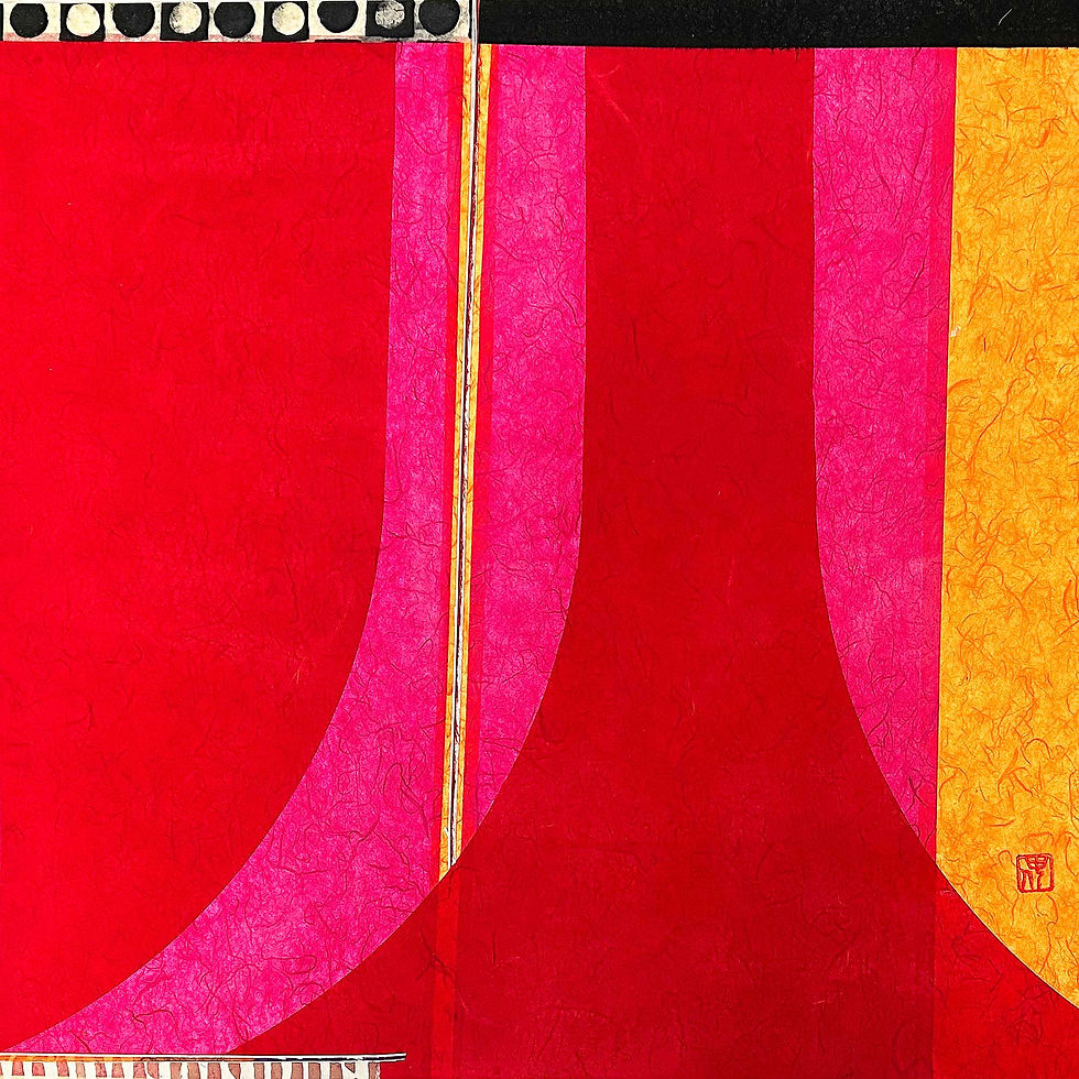Thumbnail: Detail of uplifting arcs of pink are offset by smaller textures in dark colors.