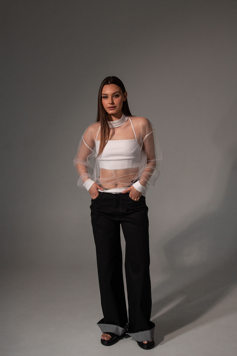 Прев'ю: Блуза із сітки блакитна