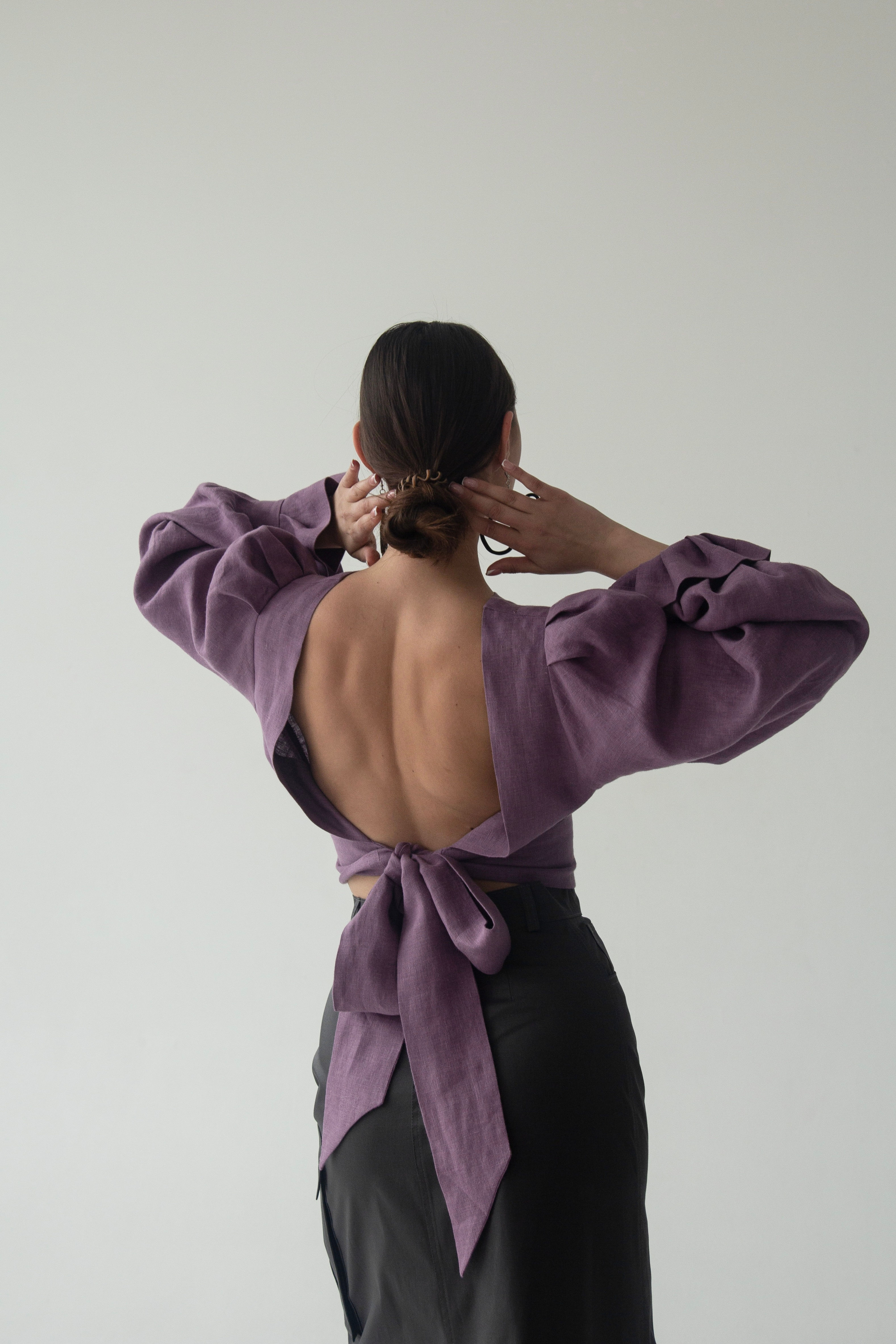 Блуза із льону лілового відтінку