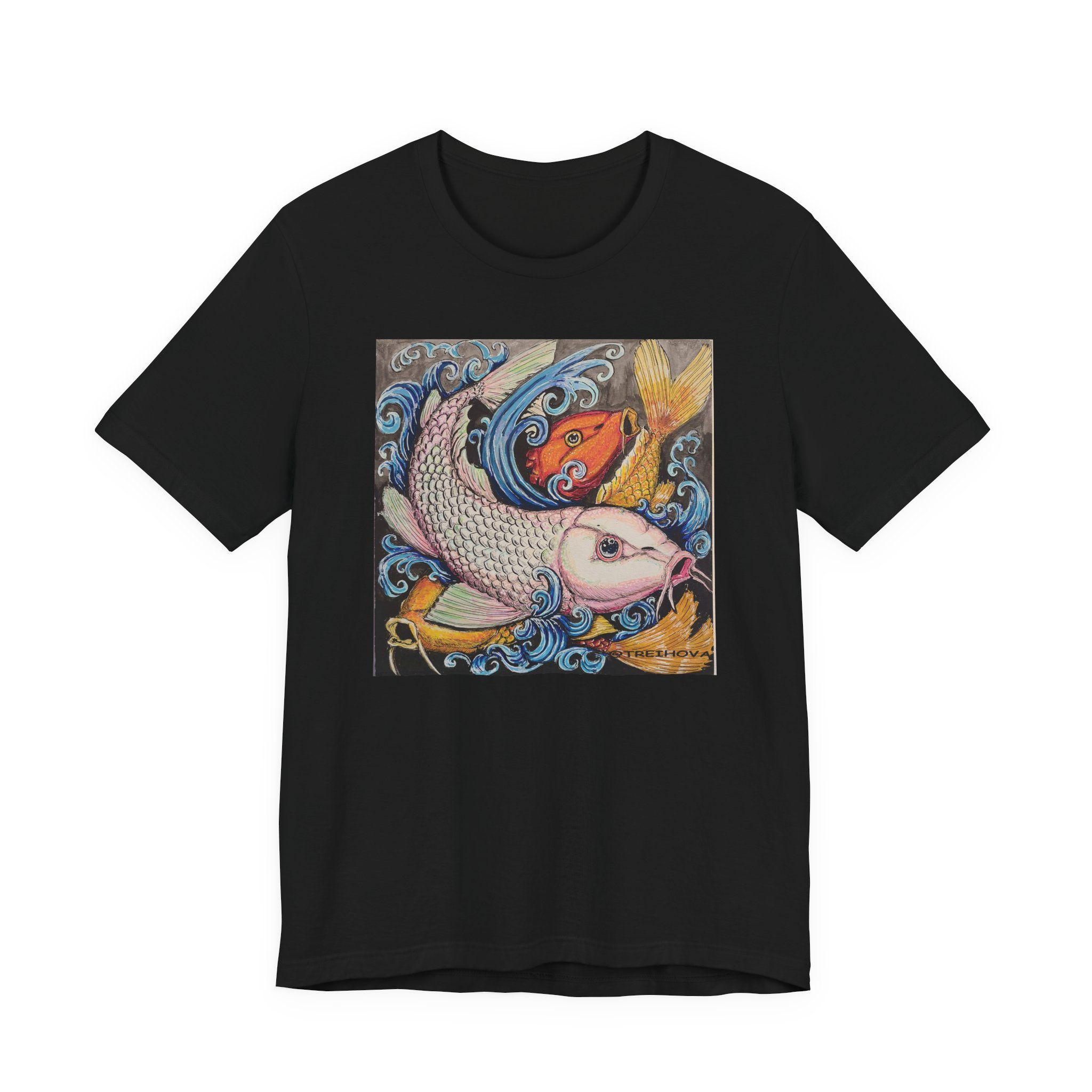 3 Koi Art Tee — Colorful Japanese Wave Graphic T-Shirt