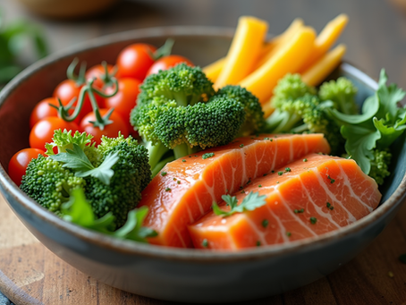 Gesunde Mahlzeit mit Fisch und Gemüse