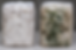 A side-by-side or split-frame image: left side shows a clean, fully colonized white mycelium block; right side shows a contaminated block with visible green (Trichoderma) or black mould patches.