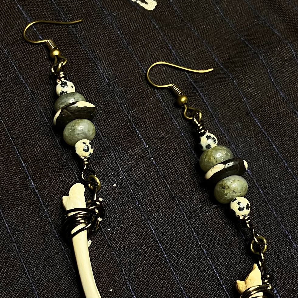 Thumbnail: wire wrapped bone + crystal earrings 🦴