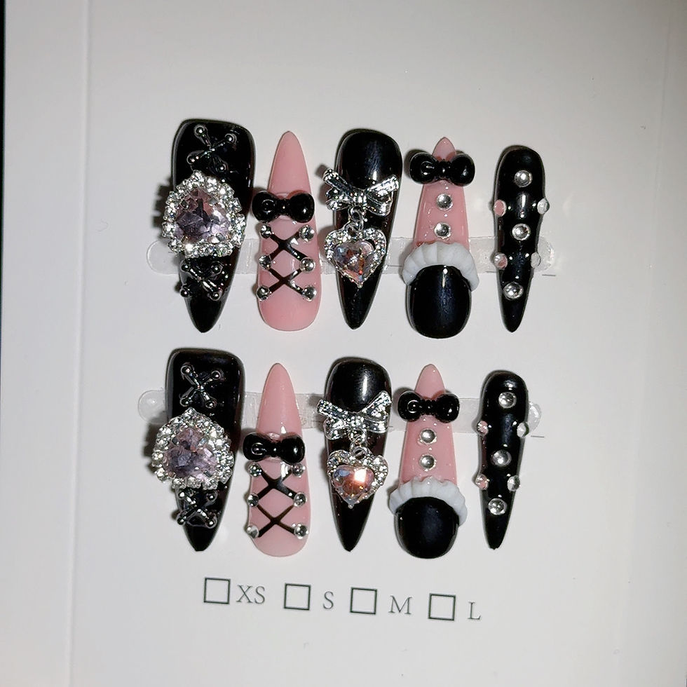 Miniatura: Long Stiletto Press On Nails Azul Coração Strass Laço Unhas Acrílicas Y2K Fa