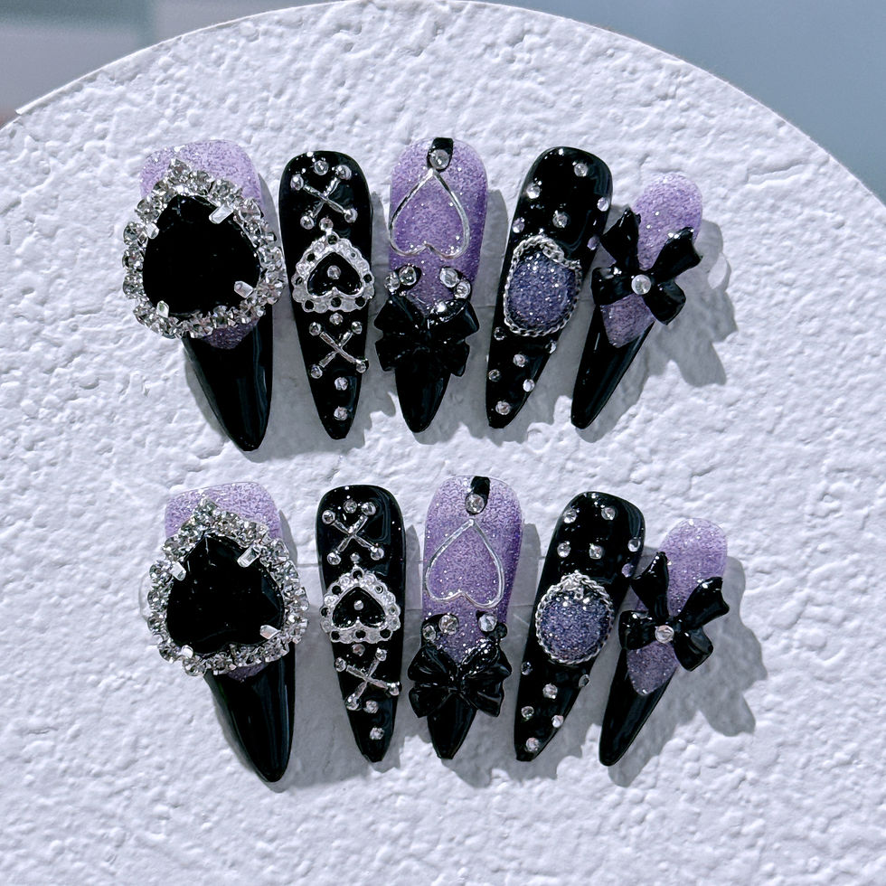 Miniatura: Long Stiletto Press On Nails Azul Coração Strass Laço Unhas Acrílicas Y2K Fa